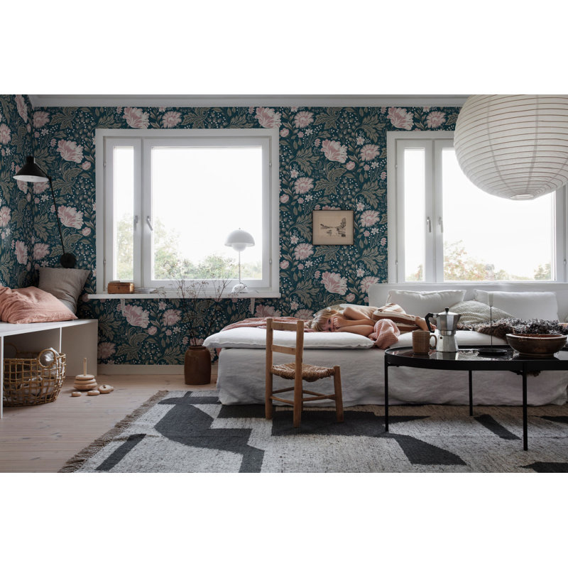 Ava Floral Wallpaper Roll, Dark Blue