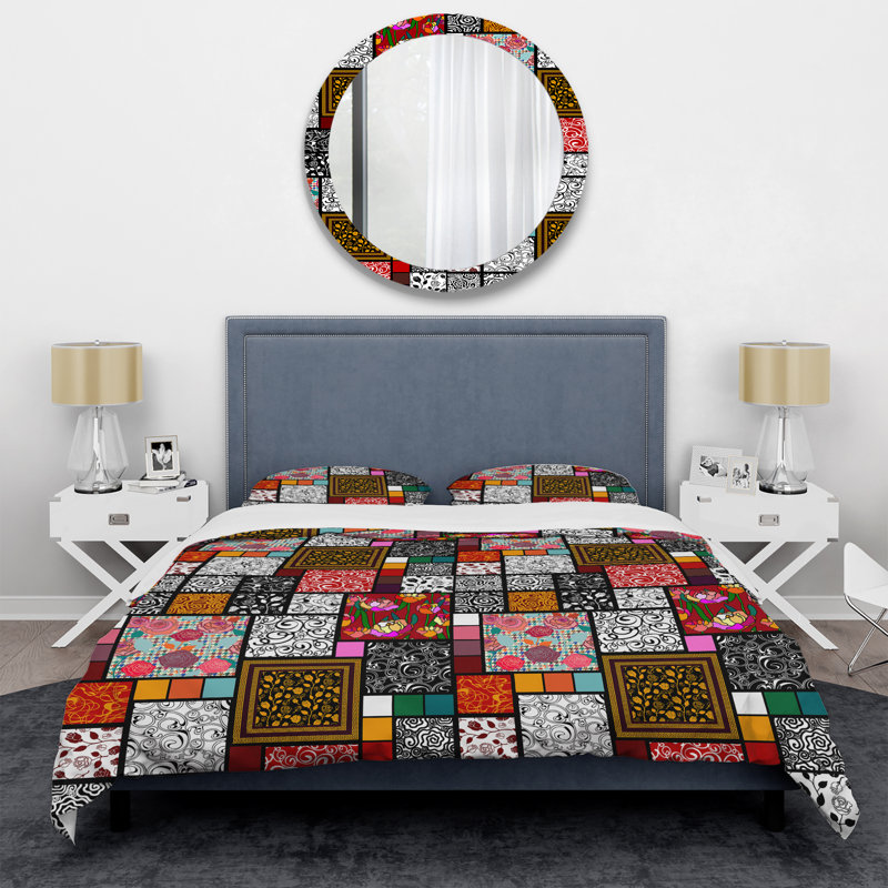 Multicolore méga patchwork - ensemble de housse de couette abstrait - microfibre de polyester