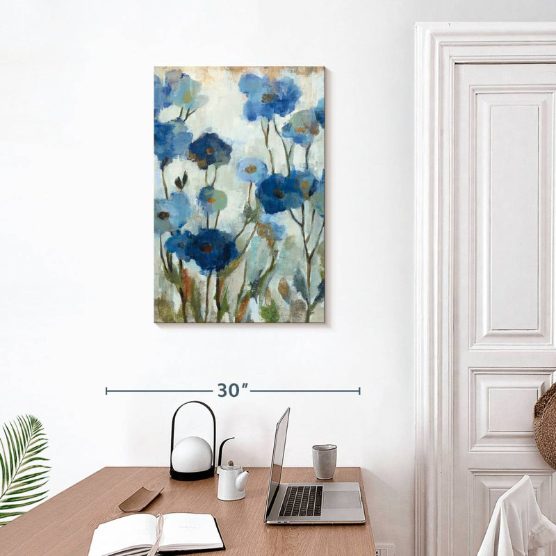 Avery floral abstrait en bleu I, H 30 po x l 20 po