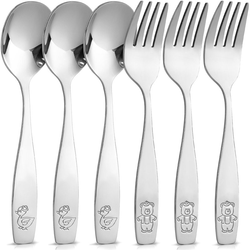 Zulay Kitchen Flatware Set Stainless Steel Spoons & Forks for Children - 6 Piece Set (3 Forks & 3 Spoons)