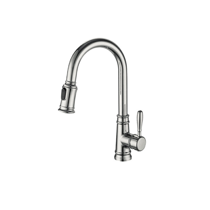 Robinet de cuisine à poignée simple, Nickel brossé