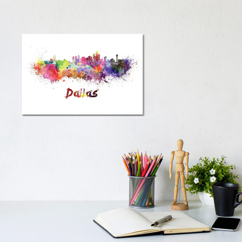 Dallas Skyline In Watercolour by Paul Rommer - Wrapped Canvas Print, 20.32cm H x 30.48cm W 1.9cm D