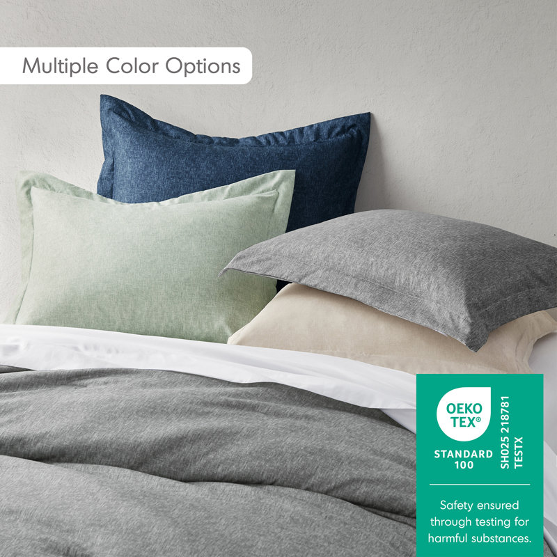 Rayne Chambray Print Lightweight Modern Comforter Set, Sage Green, Full/Queen Comforter + 2 Standard Shams