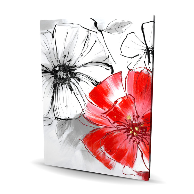 Croquis de fleurs rouges et blanches - Toile florale pour la décoration intérieure