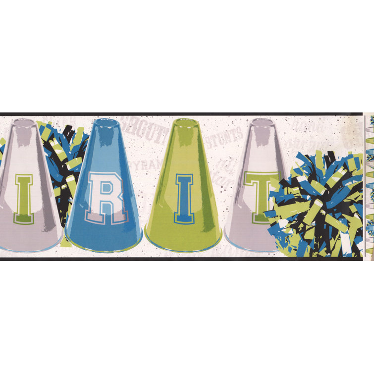 York Wallcoverings Spirit Cheerleader Megaphones Pom Poms Sports Retro