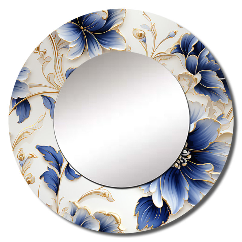 Motif victorien Rosabella bleu cobalt filigrane - miroir décoratif floral, 36 po x 36 po