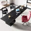 Bureau rectangulaire en bois massif noir + argent + acier inoxydable avec 2 tiroirs-2106258108-2106258110