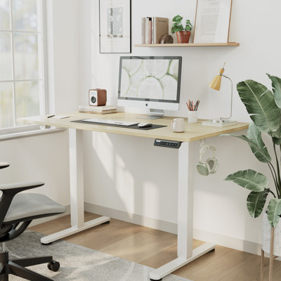 Artia Adjustable Metal Base Computer Desk with Power Outlet