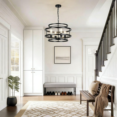 Lustre de ferme moderne avec cadre en métal géométrique, luminaire suspendu industriel à 4 lumières pour salle à manger, salon, îlot de cuisine, chambre à coucher, couloir ou vestibule, chaîne réglable incluse