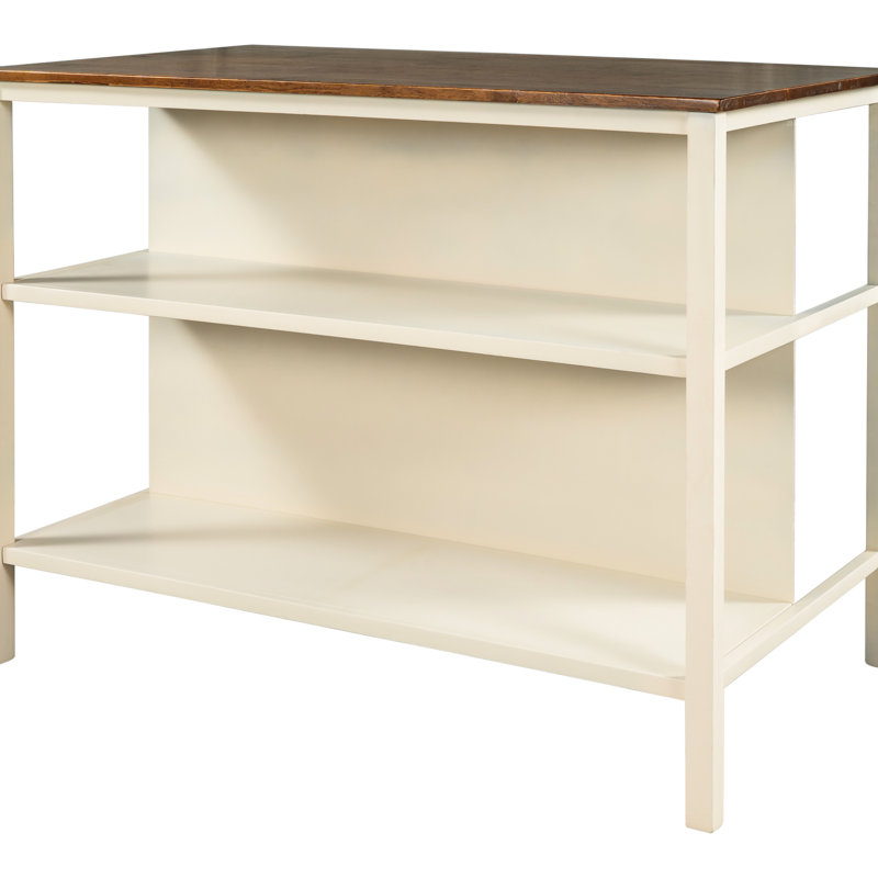 45" X 36" Solid Wood Kitchen Prep Island - Walnut And Cream White 2 Open Shelves For Rustic Style Homes Table Compact Spaces