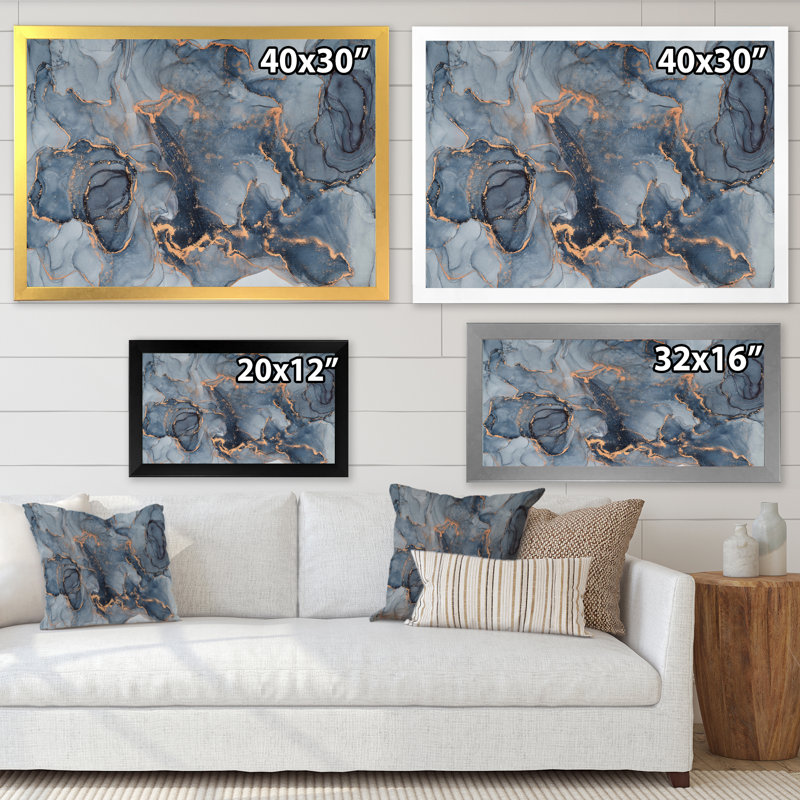 Art or noir infusé noir III - reproduction sur toile, H 24 po x l 32 po, Cadre photo blanc