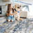 Modern Abstract Neutral Washable Non-Slip Low-Pile Area Rug in Blue Grey Brown, 8' x 10'