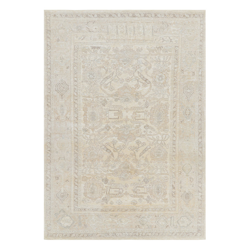 Rug & Kilim’S Oushak Rug In Beige And Cream White With Floral Patterns, Rectangle 10' x 14'