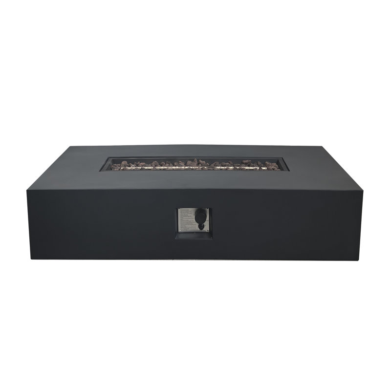 56” Rectangle MGO Outdoor Fire Pit Table - Black (56"W x 28"D x 12.6"H) + Filler & Cover