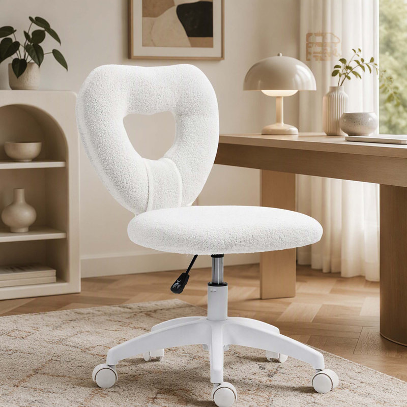 Chaise de bureau, chaise de bureau avec roues pivotantes, blanc, polyester, Blanc, White