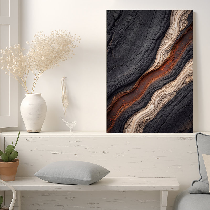 Art texturé sur toile texturé noir et rouille, H 30 po x l 20 po