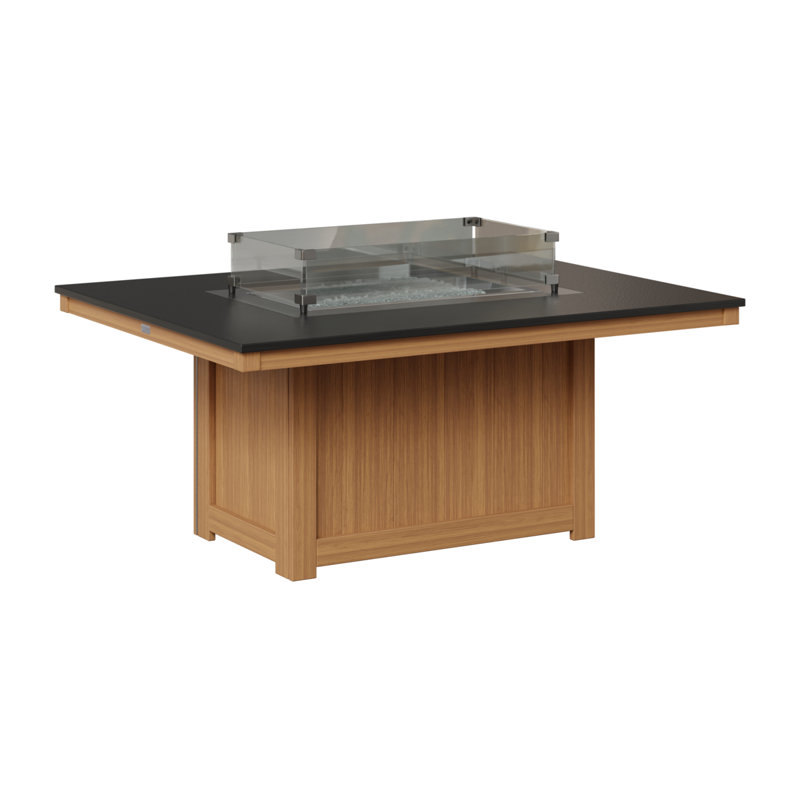 Berlin Gardens Donoma Rectangular Fire Pit Table, Hammered Top Black with Natural Teak Base
