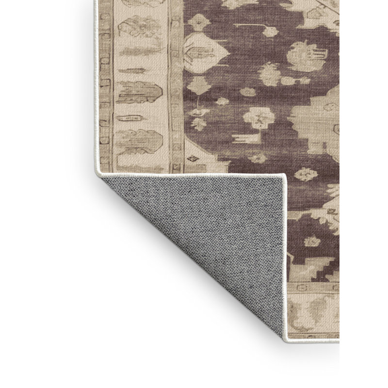 Tapis beige surteint lavable à la machine, Rond 4 pi