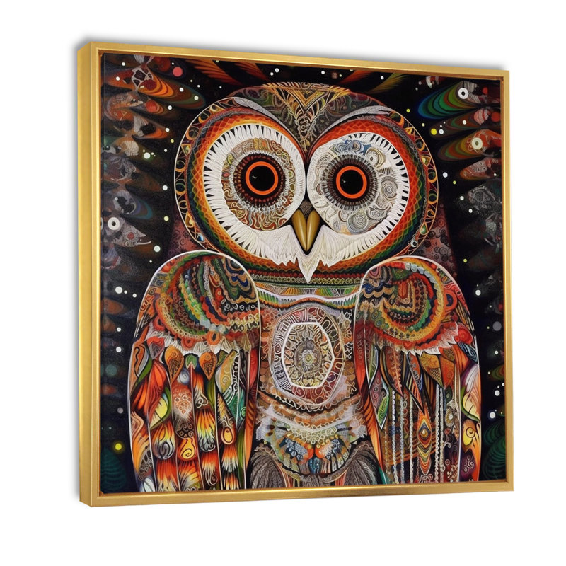 Hibou blanc magique I, H 36 po x l 36 po x P 1,5 po, Cadre flottant doré