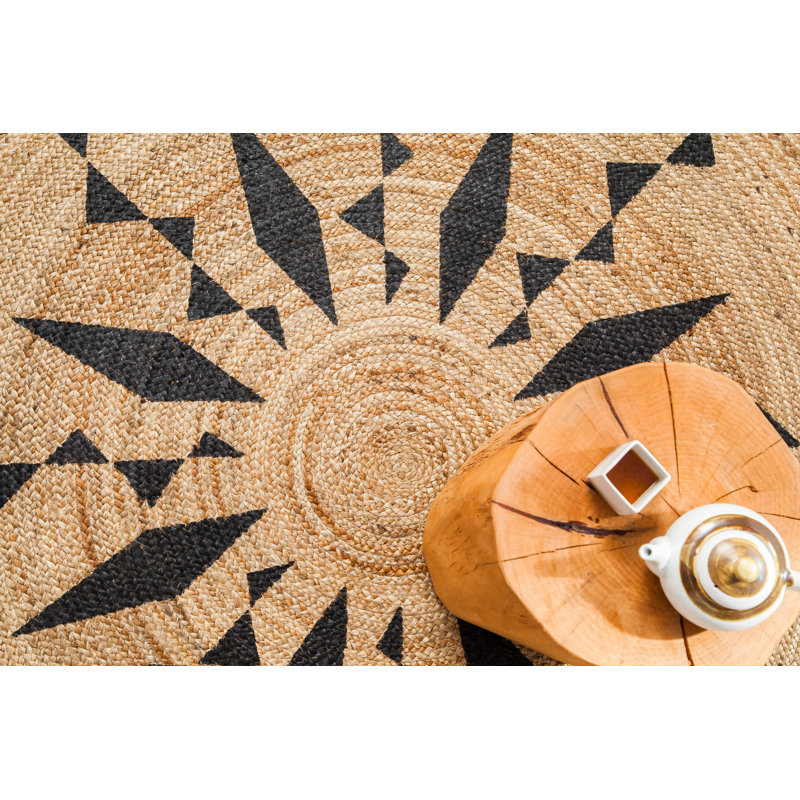 Tapis brun en jute tressé à la main Zinia, Rond 8 pi