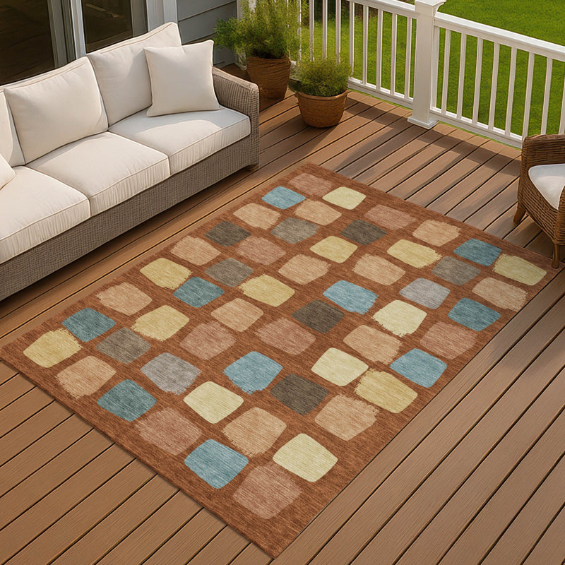 Machine Washable Indoor/Outdoor Chantille ACN2501 Squares Rug, 8' x 10', Paprika