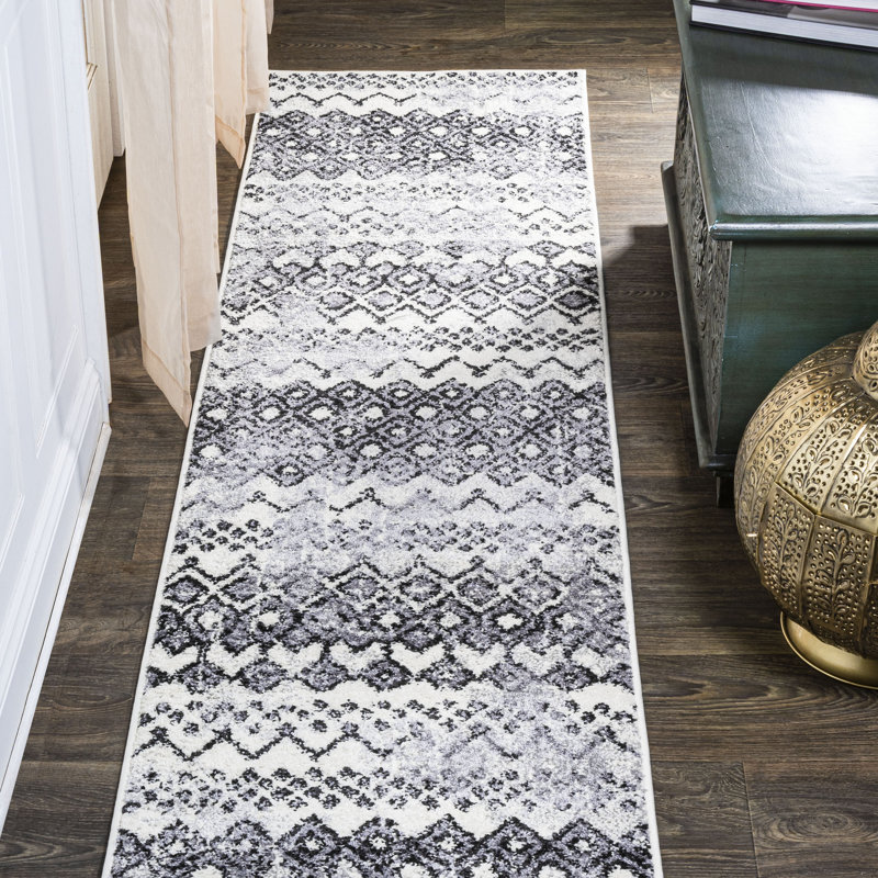 Tapis ivoire / noir Maidstein, Tapis de couloir 2 pi x 10 pi