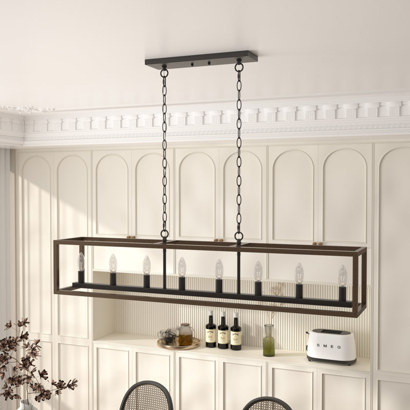 Lustre linéaire à 8 lumières pour îlot de cuisine Perea, Noyer