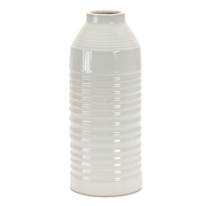Anaiza White Terracotta Table Vase, 14.75" H x 6" W x 6" D