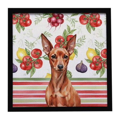 Red Miniature Pinscher Min Pin Vegetables Framed Metal Print