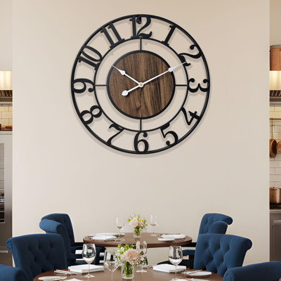 Grande horloge murale en métal, 20 po, rétro, silencieuse, sans tic-tac, grande horloge murale en bois moderne pour le salon, la ferme, la chambre à coucher, le foyer, la cuisine, le bureau, la décoration intérieure