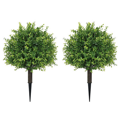 24" Artificial Boxwood Topiary Ball Trees With Ground Spikes Faux  Shrubs Tree For Home Outdoor Decor.