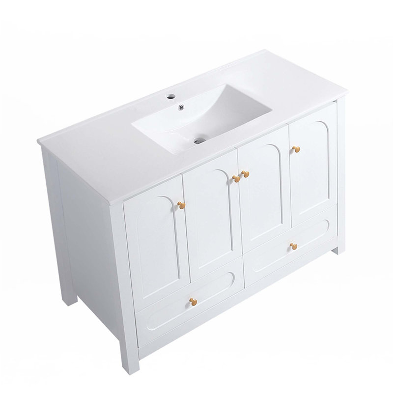 Ensemble de meuble-lavabo avec lavabo en céramique, Blanc