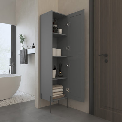 Grande armoire à shaker en lin à une porte à quatre niveaux 71 po Hagi