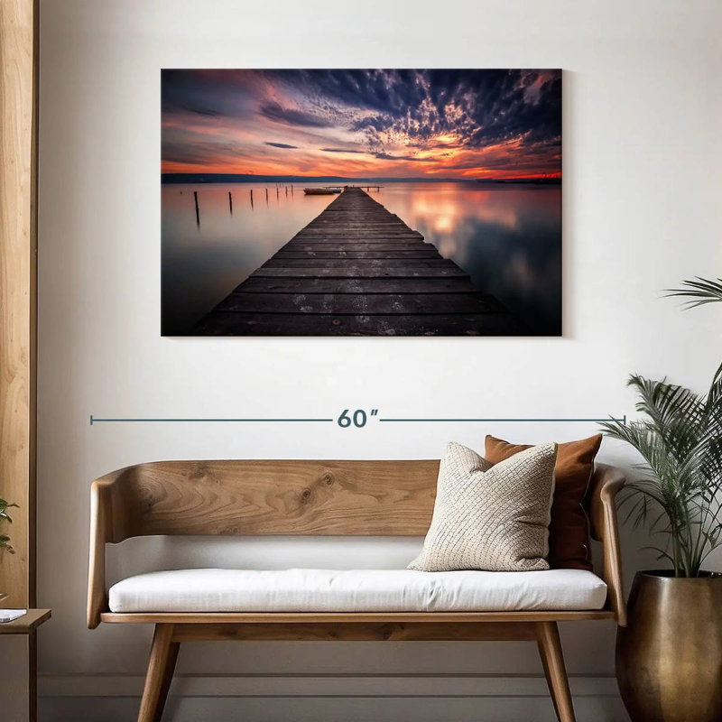 Sunset over fishing dock Aletra, H 30 po x l 45 po