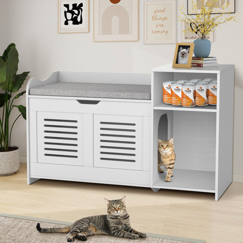 Très grand bac à litière pour chat avec coussin de siège, bac à litière caché à ouverture supérieure