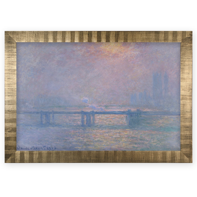 «Charing Cross Bridge» par Claude Monet - reproduction d'art encadrée, H 29 po x l 41 po x P 2 po, Encadrement doré antique
