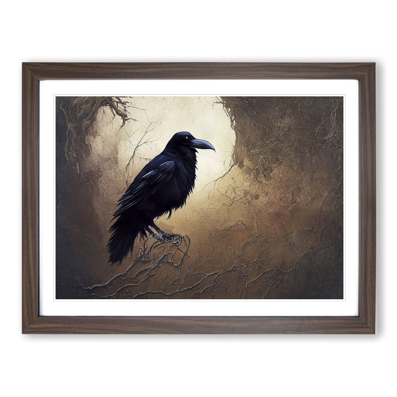 Mysterious Raven Bird 1 Piece Single Picture Frame Wall Art, 25cm H x 34cm W, Brown