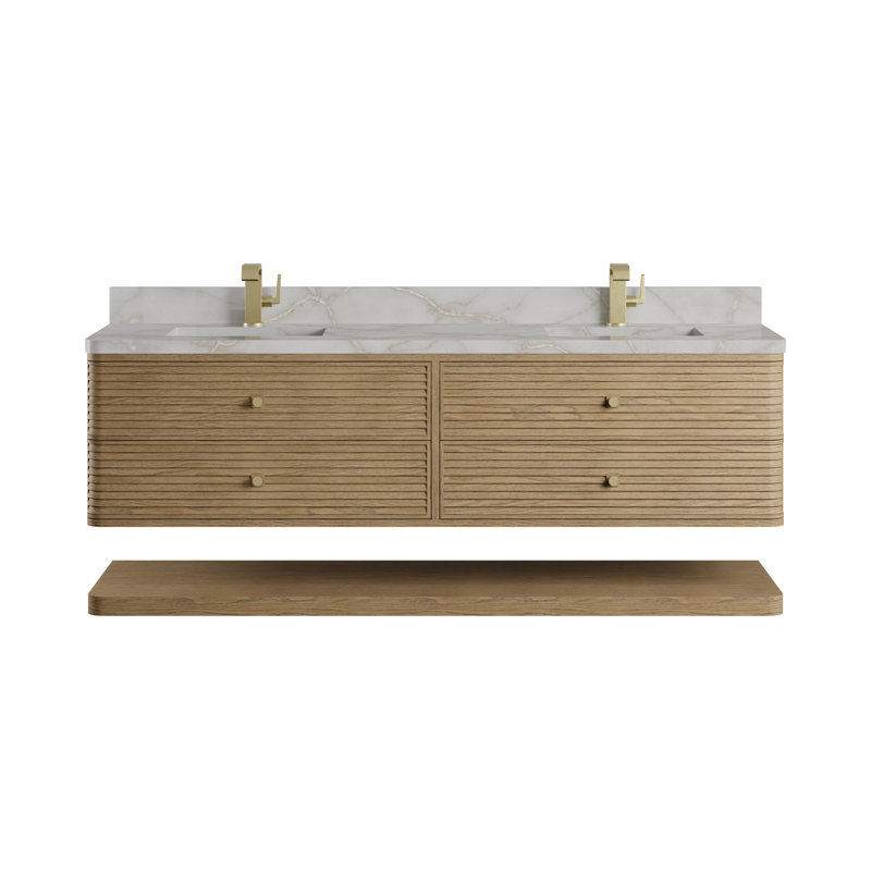 Meuble-lavabo double l 72 po Allamari, Argent victorien Silestone, Brume dune, Monotrou