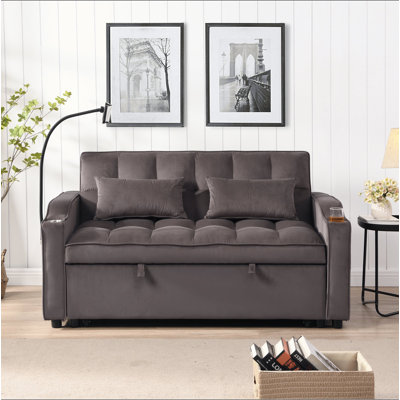Canapé-lit futon moderne en velours avec canapé-lit, petit canapé-lit avec dossier inclinable réglable, coussins décoratifs, poches, meubles de salon, canapé-lit convertible 3 en 1