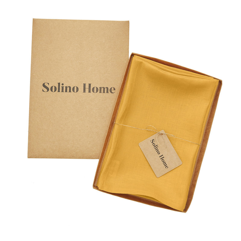 100% Pure Linen Dinner Napkins - Fete, Tangerine Yellow
