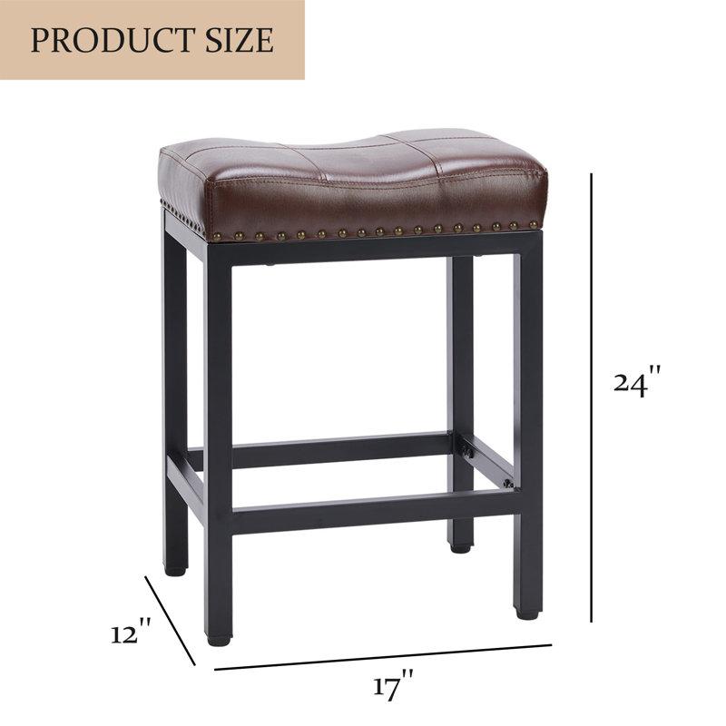 Cathern Upholstered Counter Stool with Metal Frame, Brown, Black