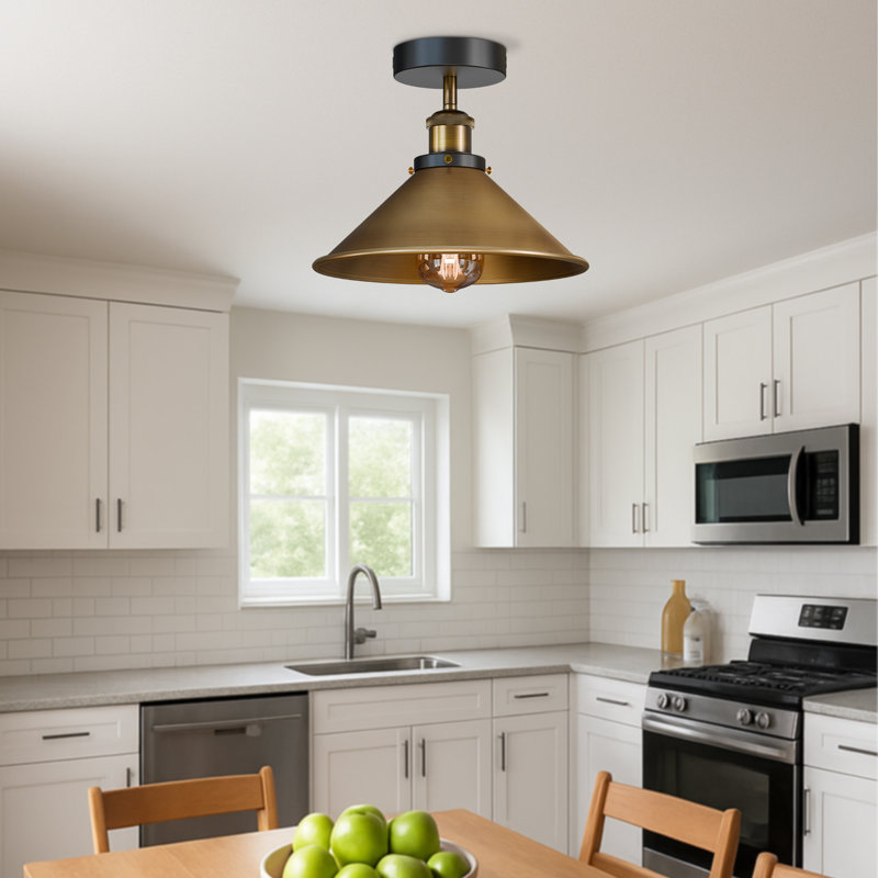 Semi Flush Mount, Yellow Brass, Black