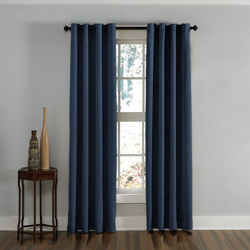 Curtainworks Manzano Solid Color Room Darkening Grommet Curtain Panel, 50" W x 144" L, Navy