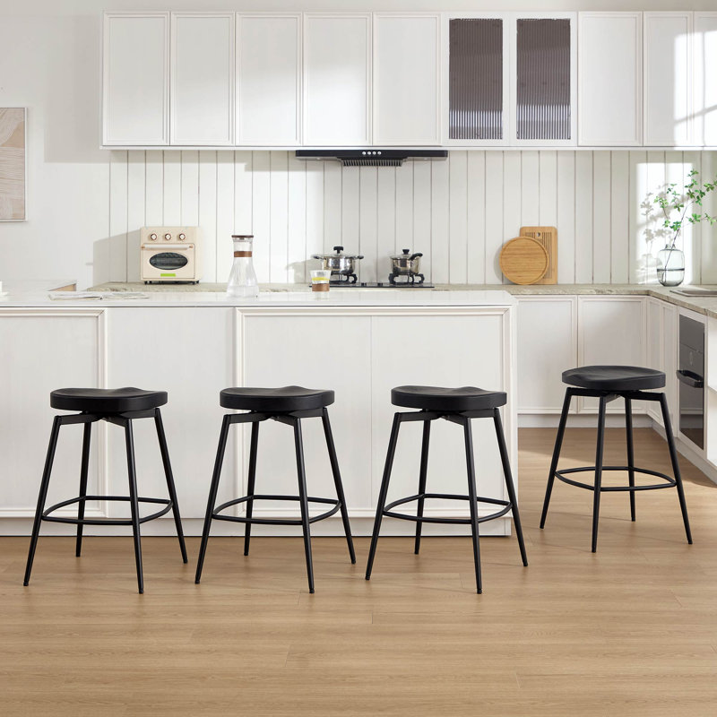 Tabourets de comptoir pivotants en bois massif de 24,8 po avec base en métal Albrecht (ensemble de 4), Black