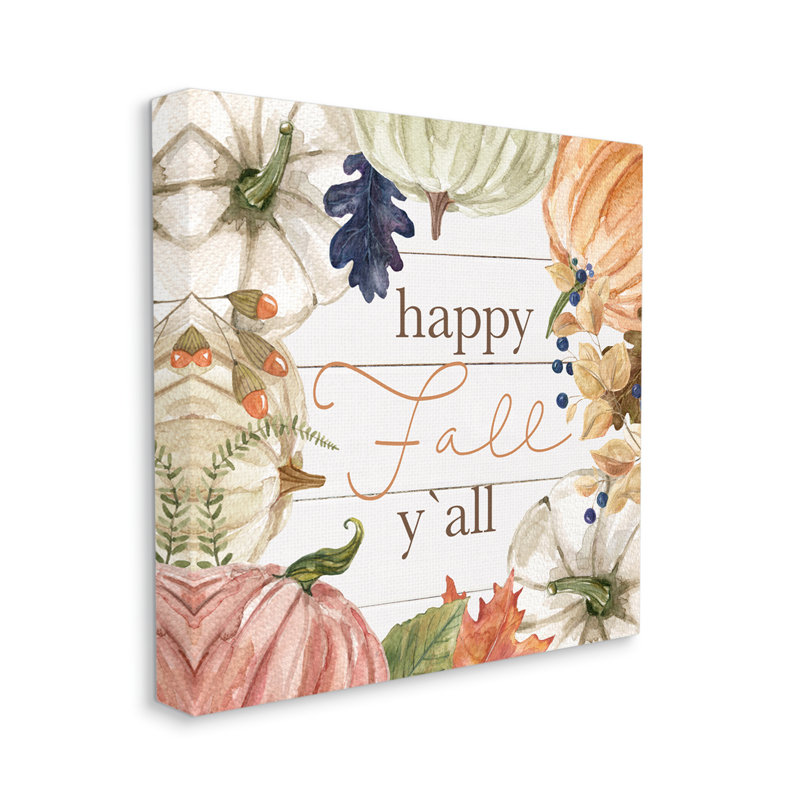 «Happy Fall Y'all», art mural sur toile par Carol Robinson, L 17 po x H 17 po