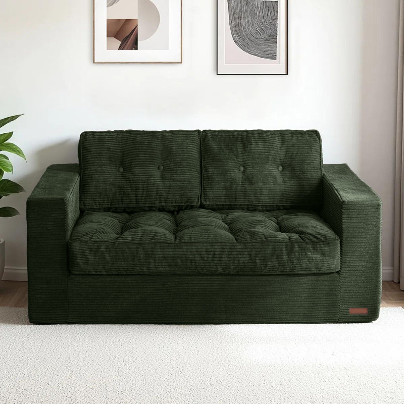 Boneless 2 Seater Couch For Living Room, Boneless Loveseat Sofa With Tufted Cushion & Backrest, Upholstered Floor Sofa With Armrests
