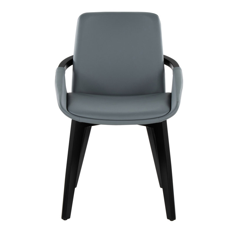 Chaise en similicuir gris et bambou