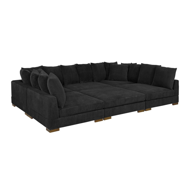 Large Seating Corduroy Modular Sleeper Sectional, Black
