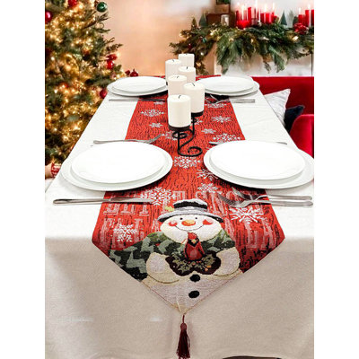 Snowman Christmas Red Table Runner F07M5-8F