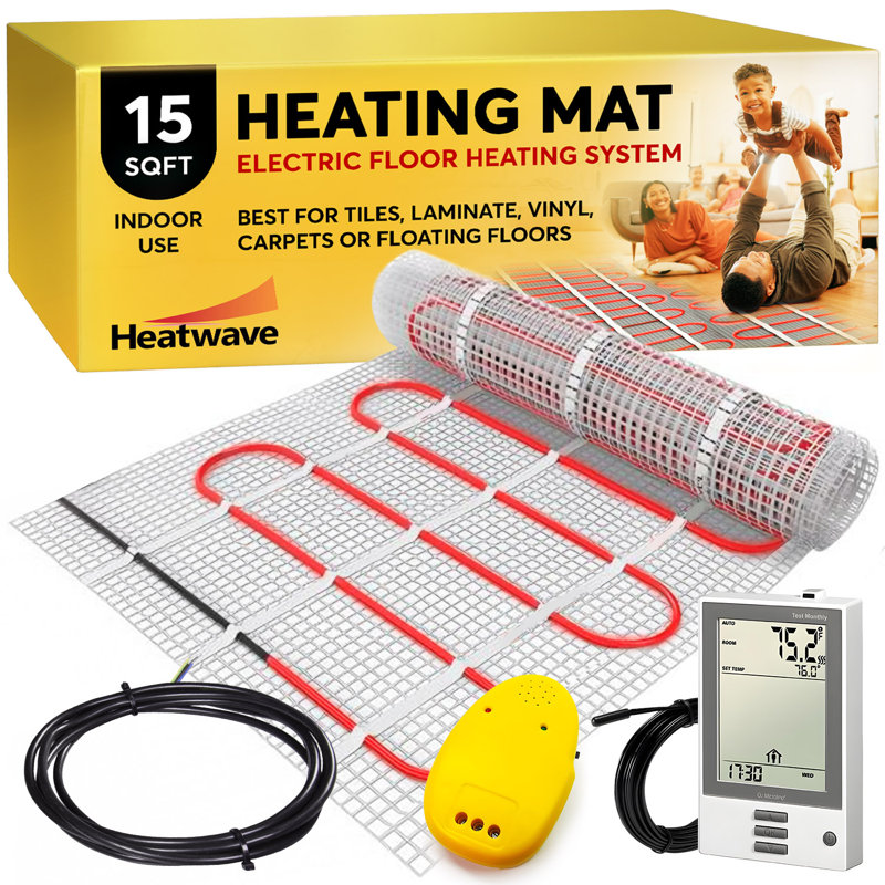 120 Volt Electric Floor Heating System with Required GFCI Programmable Thermostat, 20" W x 9.1' L